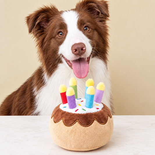 HappyBarkday™ Plush Squeaky Cake